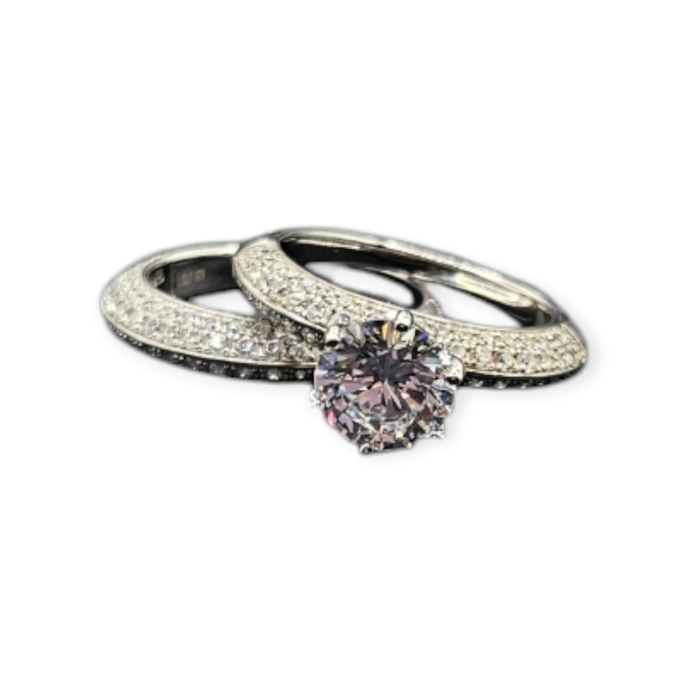 CZ Diamond Solitaire Ring and Band